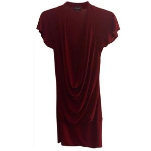 Burgundy Cowl Neck Knee-Length Dress